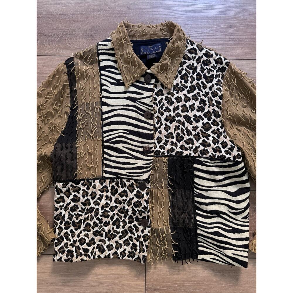 Vintage Abstract Animal Print Cropped Jacket XL Oversized Zebra Leopard Boho - Picture 11 of 16